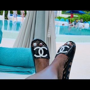 Black Chanel PVC Mules